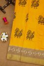 Ikat Silk Yellow Saree With Peacock Buttis Body
