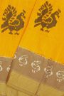 Ikat Silk Yellow Saree With Peacock Buttis Body