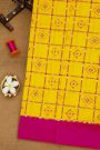 Ikat Silk Yellow Saree With Checks And Florals Body
