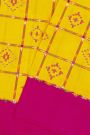 Ikat Silk Yellow Saree With Checks And Florals Body