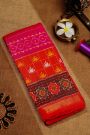 Ikat Silk Rani Pink Saree With Checks And Floral Jaal Body