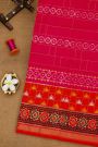 Ikat Silk Rani Pink Saree With Checks And Floral Jaal Body