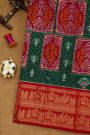 Ikat Silk Bottle Green Saree With Florals In Boxes Body