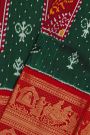 Ikat Silk Bottle Green Saree With Florals In Boxes Body