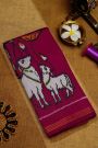 Ikat Silk Magenta Saree With Florals And Pichwai Cows Body