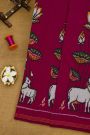 Ikat Silk Magenta Saree With Florals And Pichwai Cows Body