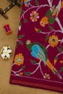 Ikat Silk Magenta Saree With Florals And Pichwai Cows Body