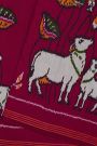 Ikat Silk Magenta Saree With Florals And Pichwai Cows Body
