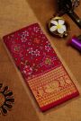 Ikat Silk Maroon Saree With Florals And Leaves Body