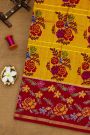 Ikat Silk Mustard Saree With Lines And Florals Body