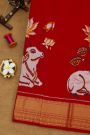 Ikat Silk Maroon Saree With Florals And Pichwai Cows Body