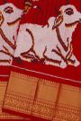Ikat Silk Maroon Saree With Florals And Pichwai Cows Body