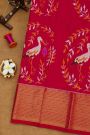 Ikat Silk Magenta Saree With Florals And Swans Body