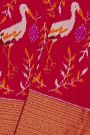 Ikat Silk Magenta Saree With Florals And Swans Body
