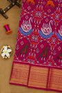 Ikat Silk Magenta Saree With Florals With Swans And Parrots Body