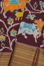 Ikat Silk Brown Saree With Florals And Pichwai Cows Body