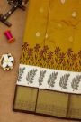 Ikat Silk Mehendi Green Saree With Florals And Leaves Body
