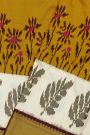 Ikat Silk Mehendi Green Saree With Florals And Leaves Body