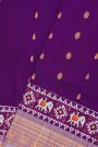 Fusion Silk Purple Saree With Florals And Elephants In Ikat Print Border