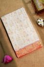 Fusion Silk Off White Jamdani Weaving Saree With Muniya Buttis In Zari Border