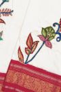 Fusion Silk Off White Saree With Florals In Thread Work Body