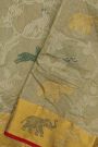 Chanderi Silk Off White Saree WIth All Over Jaal Florals And Animals