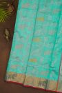 Chanderi Silk Sky Blue Saree With Florals And Animals Kaddi Border