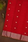 Chanderi Silk Red Saree With Meenakari Zari Buttis