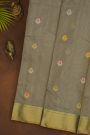 Chanderi Silk Beige Saree With Meenakari Zari Buttis