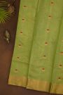 Chanderi Silk Green Saree With Meenakari Zari Buttis Kaddi Border