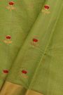 Chanderi Silk Green Saree With Meenakari Zari Buttis Kaddi Border