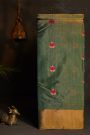 Chanderi Silk Bottle Green Saree With Meenakari Florals And Kaddi Border