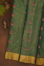 Chanderi Silk Bottle Green Saree With Meenakari Florals And Kaddi Border