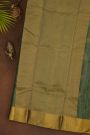 Chanderi Silk Bottle Green Saree With Meenakari Florals And Kaddi Border