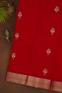 Chanderi Silk Red Saree With Kaddi Border
