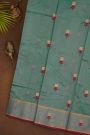 Chanderi Silk Sea Blue Saree With Meenakari Floral Buttis