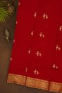 Chanderi Silk Red Saree With Crane Buttis And Kaddi Border