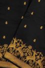Chanderi Silk Black Saree With Florals And Deers Border
