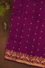 Chanderi Silk Wine Saree With Florals And Deers Border