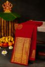Kancheepuram Silk Red Saree With Big Florals Buttis Body And Zari Self Border