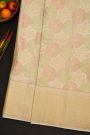 Kancheepuram Silk Off White Saree With Triangle-Shaped Gold Zari Border
