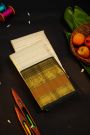Kancheepuram Silk White Saree With Gold Zari Lines Body