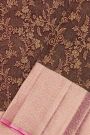 Kancheepuram Silk Brown Saree With Mat Finishing Zari Jaal Pastel Border
