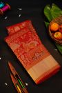 Kancheepuram Silk Bridal Red Saree With Deers And Meenakari