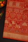 Kancheepuram Silk Bridal Red Saree With Deers And Meenakari
