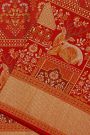 Kancheepuram Silk Bridal Red Saree With Deers And Meenakari