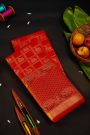 Kancheepuram Silk Bridal Red Saree With Peacock Buttis In Checks Body Meenakari Border