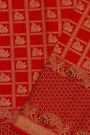 Kancheepuram Silk Bridal Red Saree With Peacock Buttis In Checks Body Meenakari Border