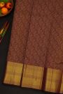 Kancheepuram Silk Dark Wine Saree With Diamonds And Cross Lines In Zari Border