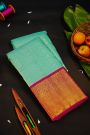 Kancheepuram Silk Sea Blue Saree With Traditional Kuttu Border